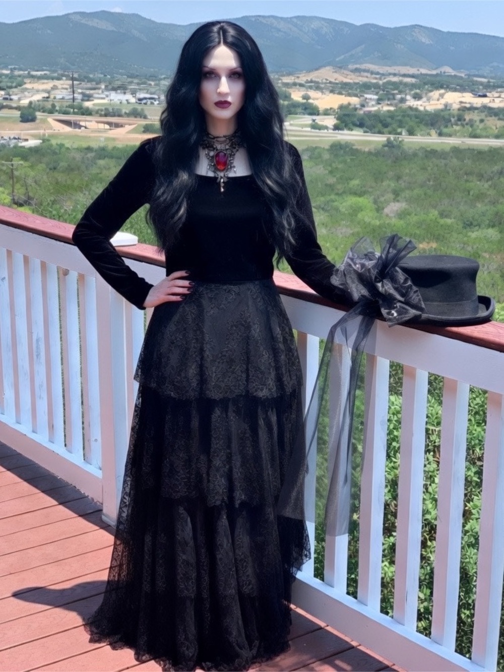 Vintage‎ Black Lace and Velour Midi Dress